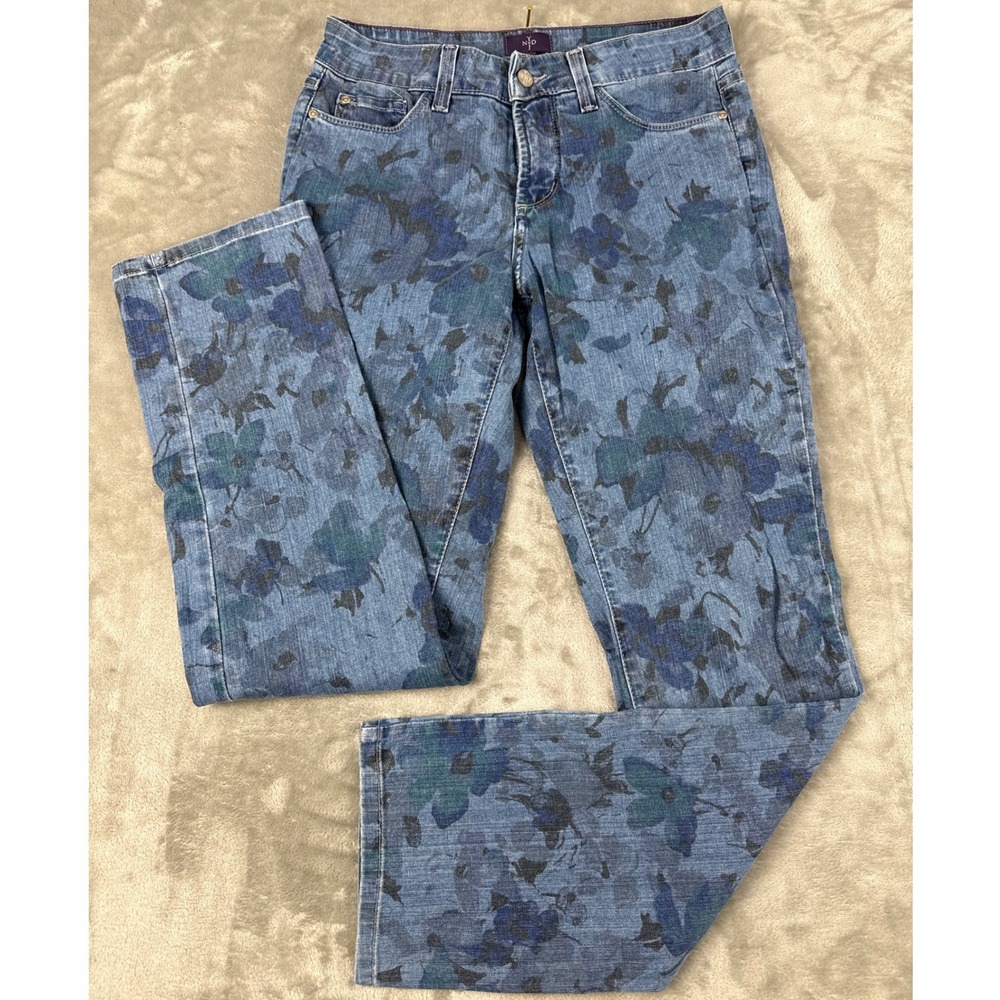NYDJ Skinny‎ Jeans Womens 4 Blue Floral Print Denim Made in USA